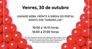 Cartel da campaña de doazón de sangue en Ribadavia o venres 30 de outubro